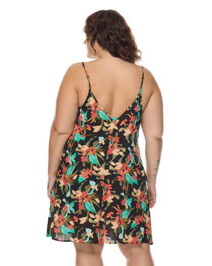 Nicole Dress Plus Size - Black/Hamoa Prt