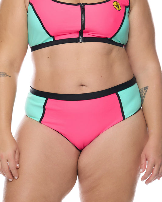 Groove High Tide Plus Size Swim Bottom - Groove / Bubble Gum