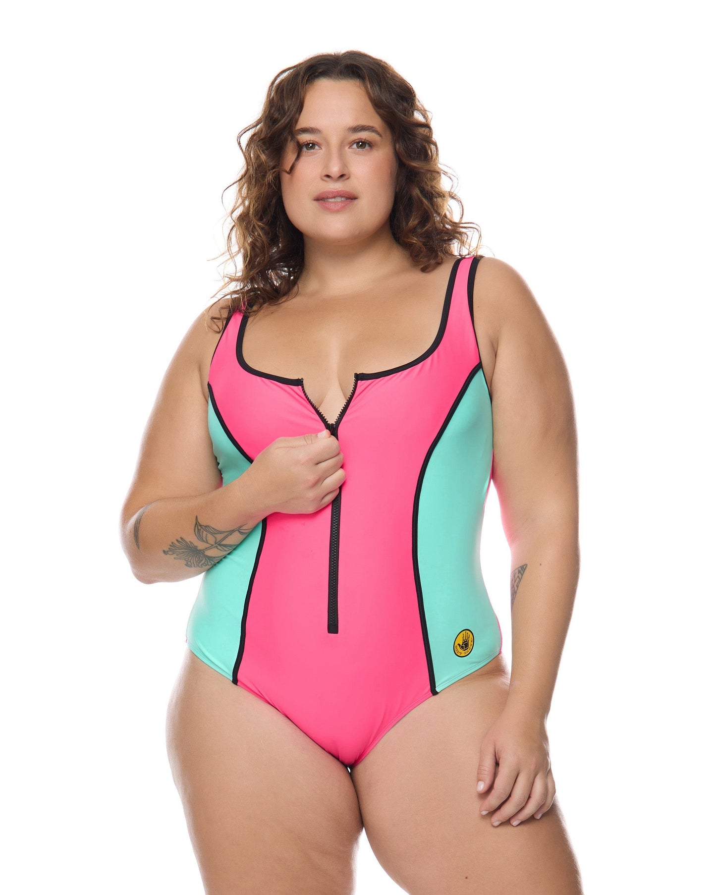 Groove Time After Time Plus Size One-Piece Swimsuit - Groove / Bubble Gum