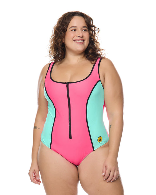 Groove Time After Time Plus Size One-Piece Swimsuit - Groove / Bubble Gum