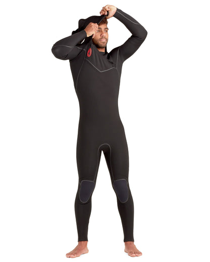Red Cell 5/4/3mm Men's Chest-Zip Hooded Fullsuit - Black