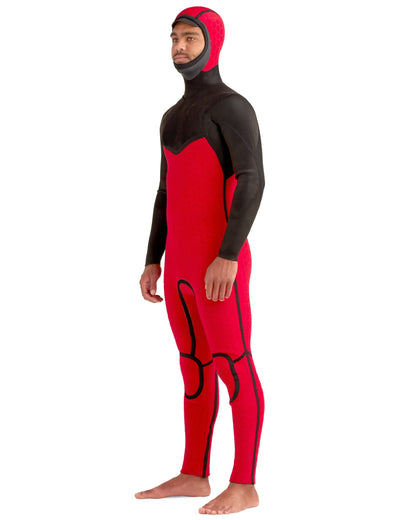 Red Cell 4/3mm Men's Chest-Zip Hooded Fullsuit - Black