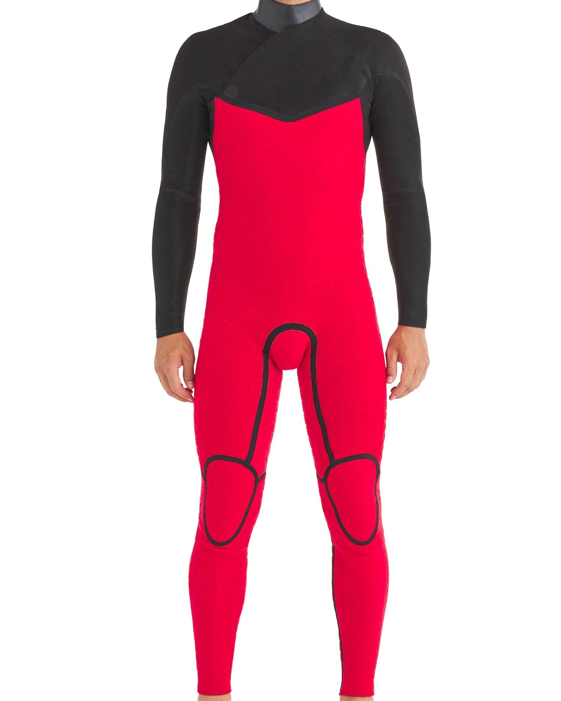 Red Cell 4/3mm Men's Chest-Zip Hooded Fullsuit - Black