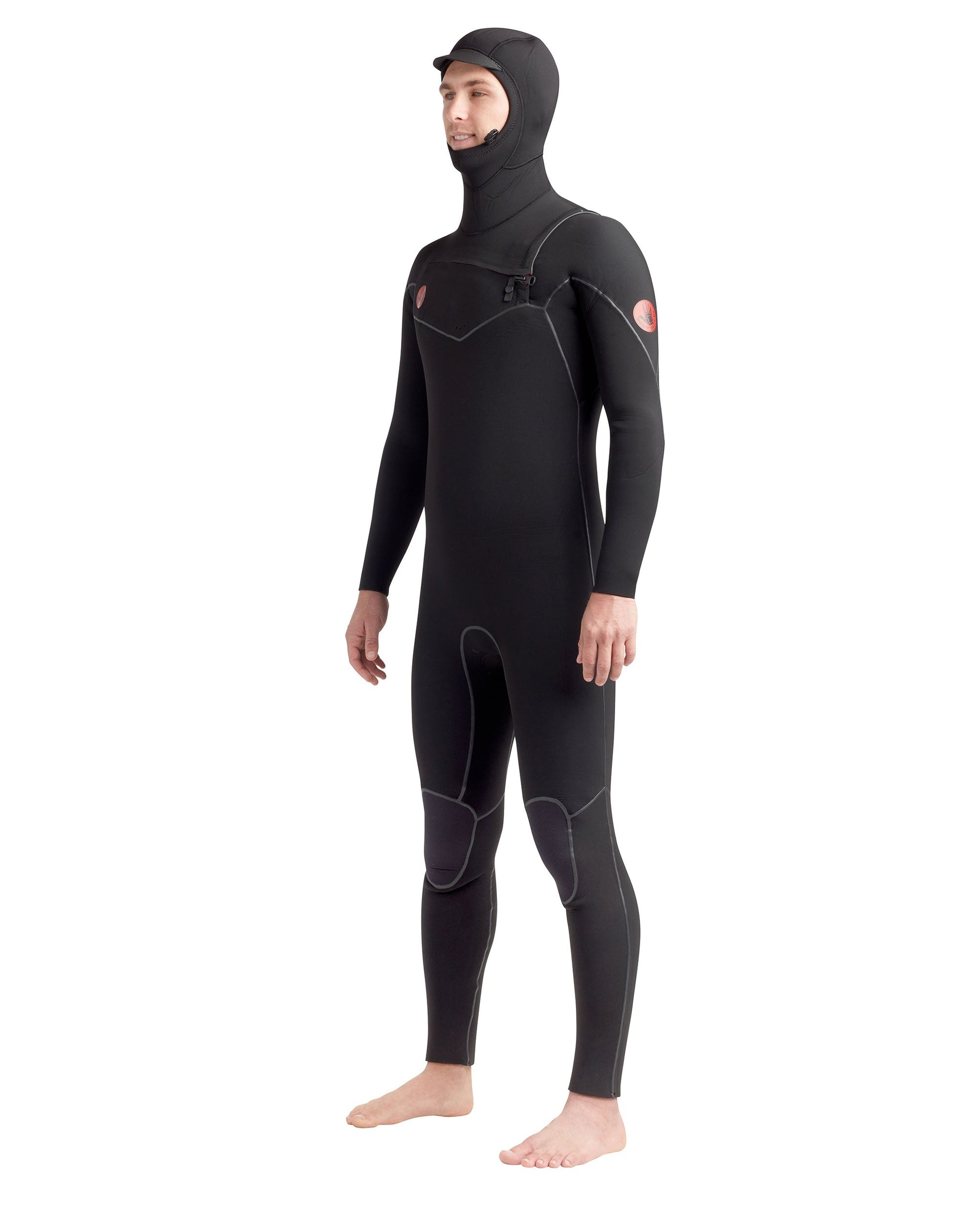 Red Cell 5/4/3mm Men's Chest-Zip Hooded Fullsuit - Black